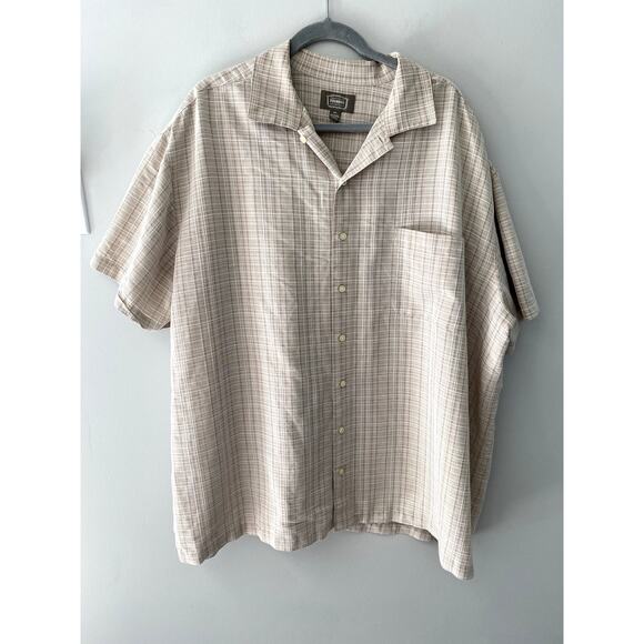 Men’s Neutral Lightweight Textured Plaid Collared Button-up  Mens  Size 3X - Picture 2 of 9